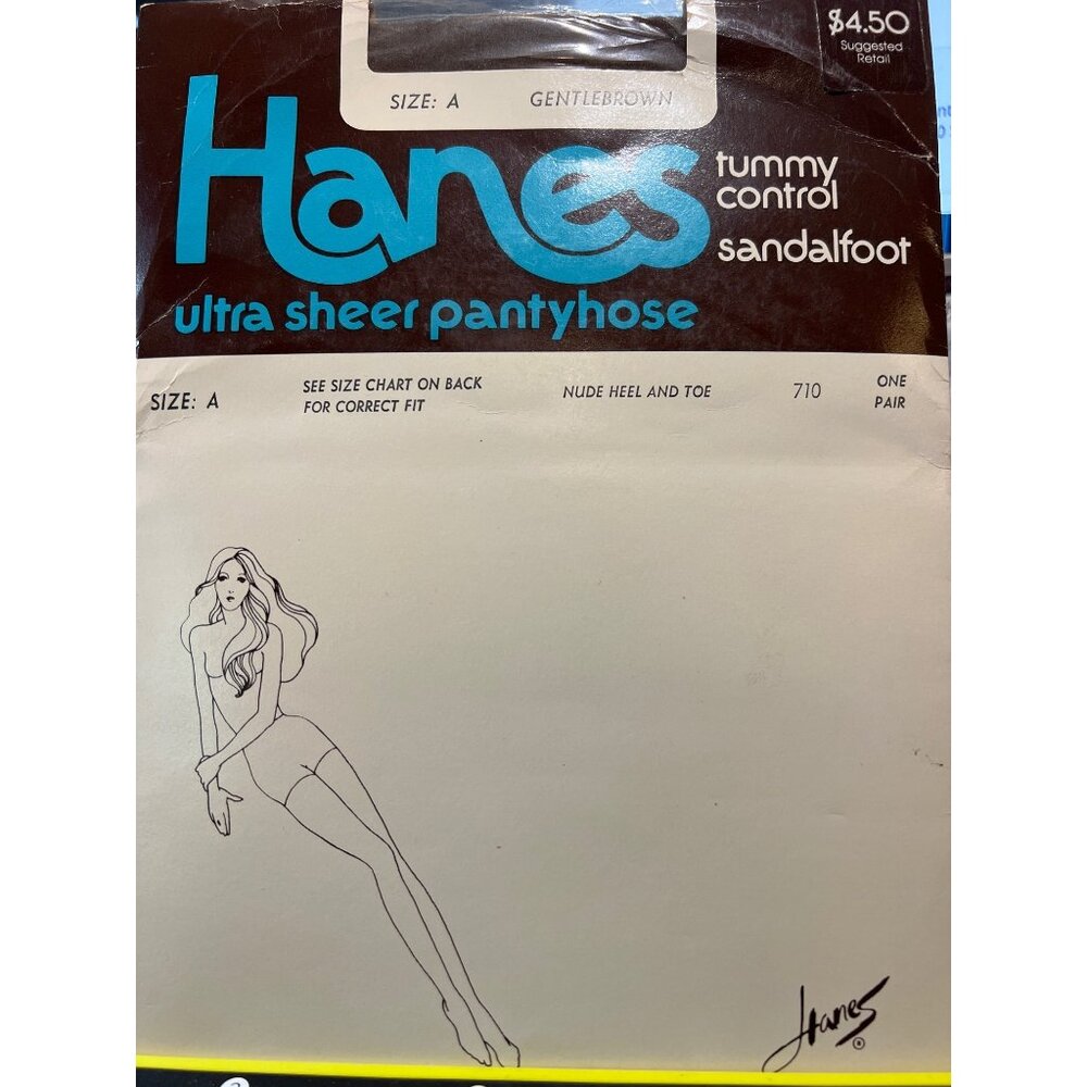 Vintage Hanes Ultra Sheer Pantyhose Control Top Gentle Brown Size A Sandalfoot